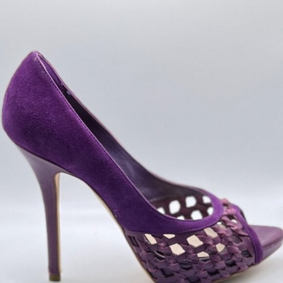 Christian Dior | Purple Suede & Leather Peep-Toe Cutout Stiletto Heels - Picture 12 of 16